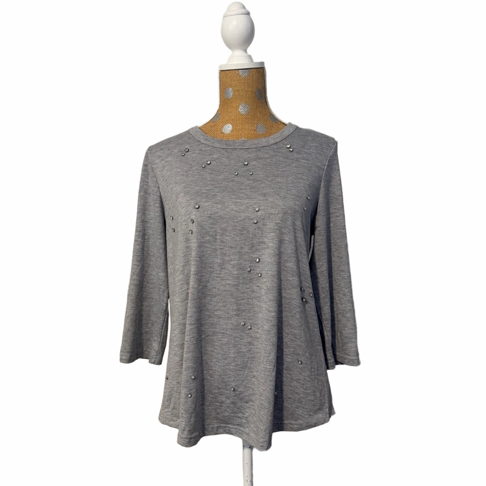 Gray Embellished 3/4 Sleeve Women's Top